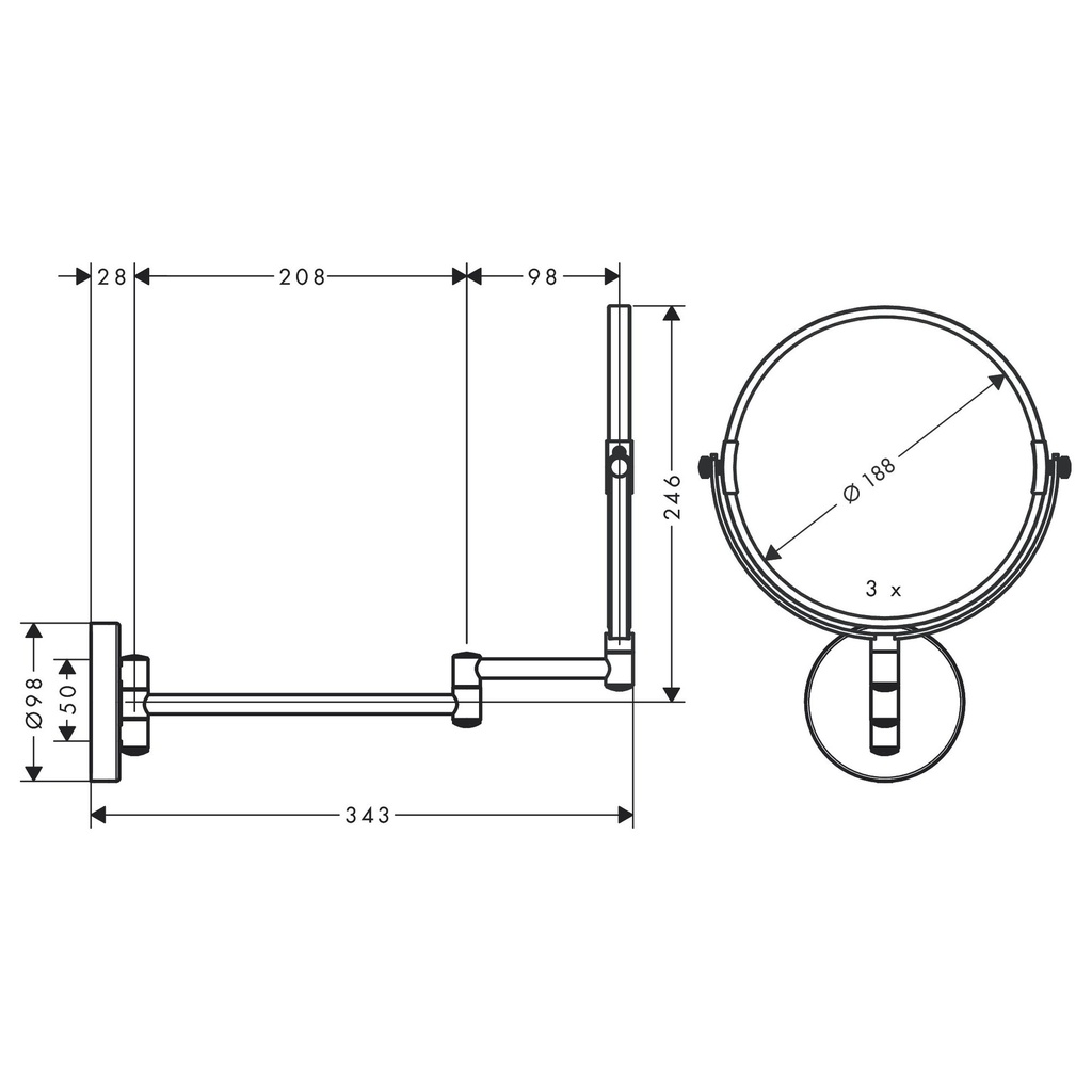 Hansgrohe 73561000 Pull-Out Shaving Mirror