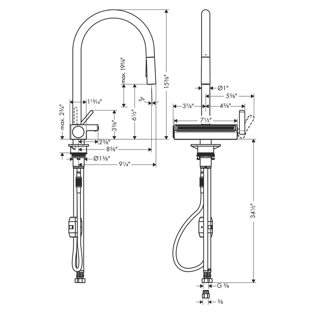 Hansgrohe 73837831 Higharc Kitchen Faucet 3-Spray Pull-Down 1.75 Gpm