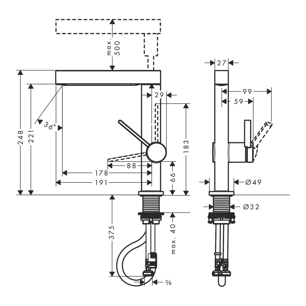 Hansgrohe 76063671 Single-Hole Faucet 230 With 2-Spray Pull-Out 1.2 Gpm