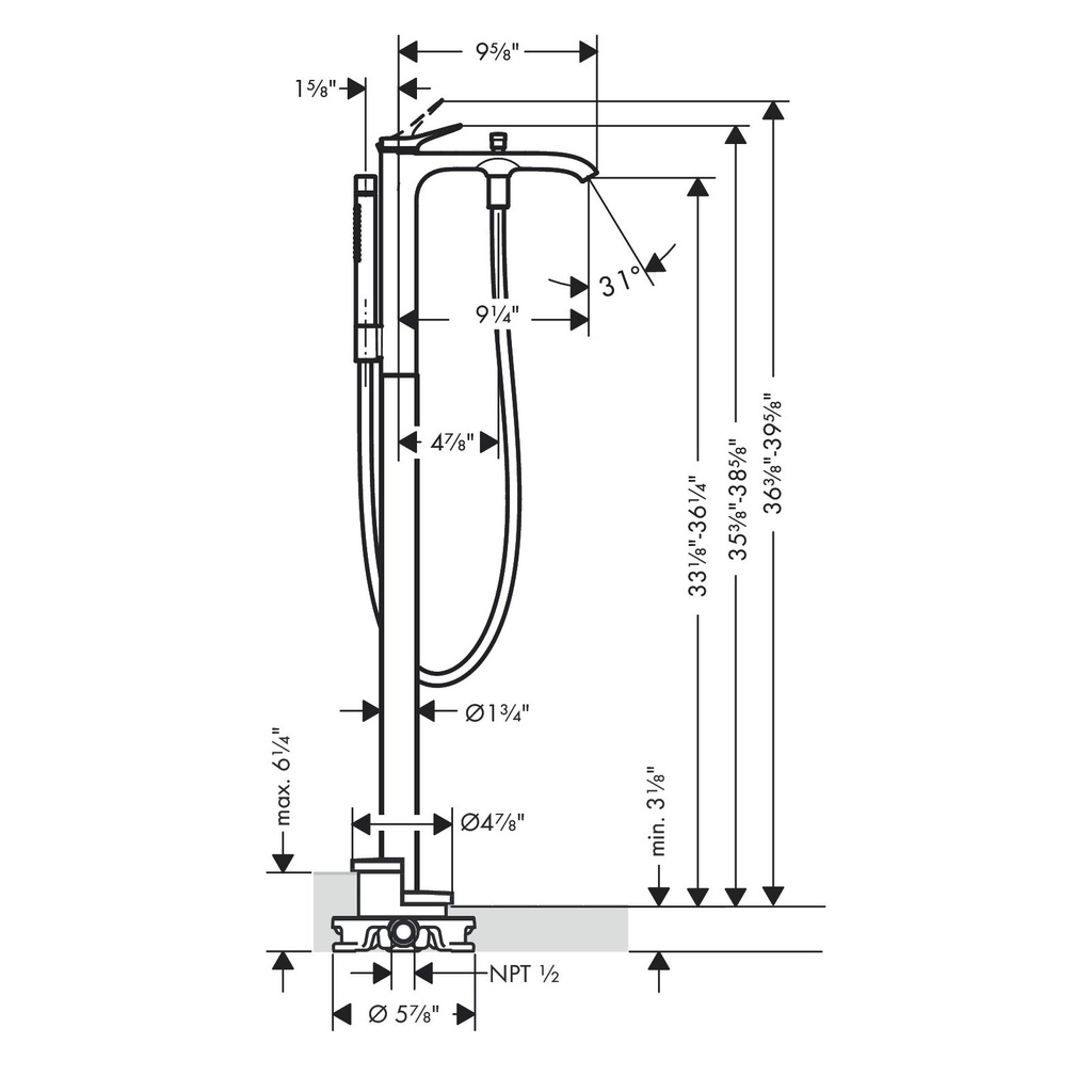 Hansgrohe 76445001 Freestanding Tub Filler Trim With 1.75 Gpm Handshower