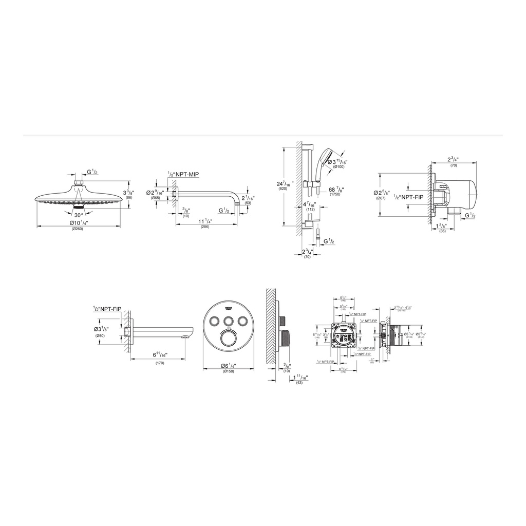 Grohe 1030170000 Euphoria SmartControl Thermostatic Triple Function Shower Kit Chrome