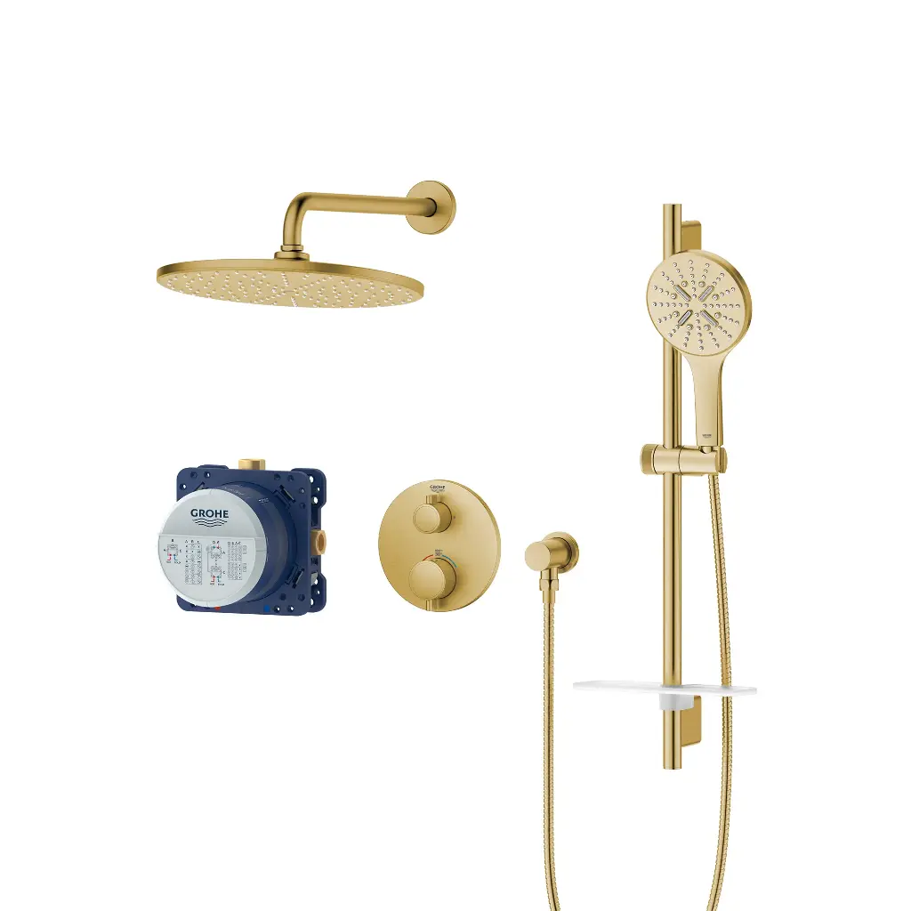 Grohe 103066GN00 Rainshower GrohTherm 2-Handle Thermostatic Dual Function Shower Kit Brushed Cool Sunrise