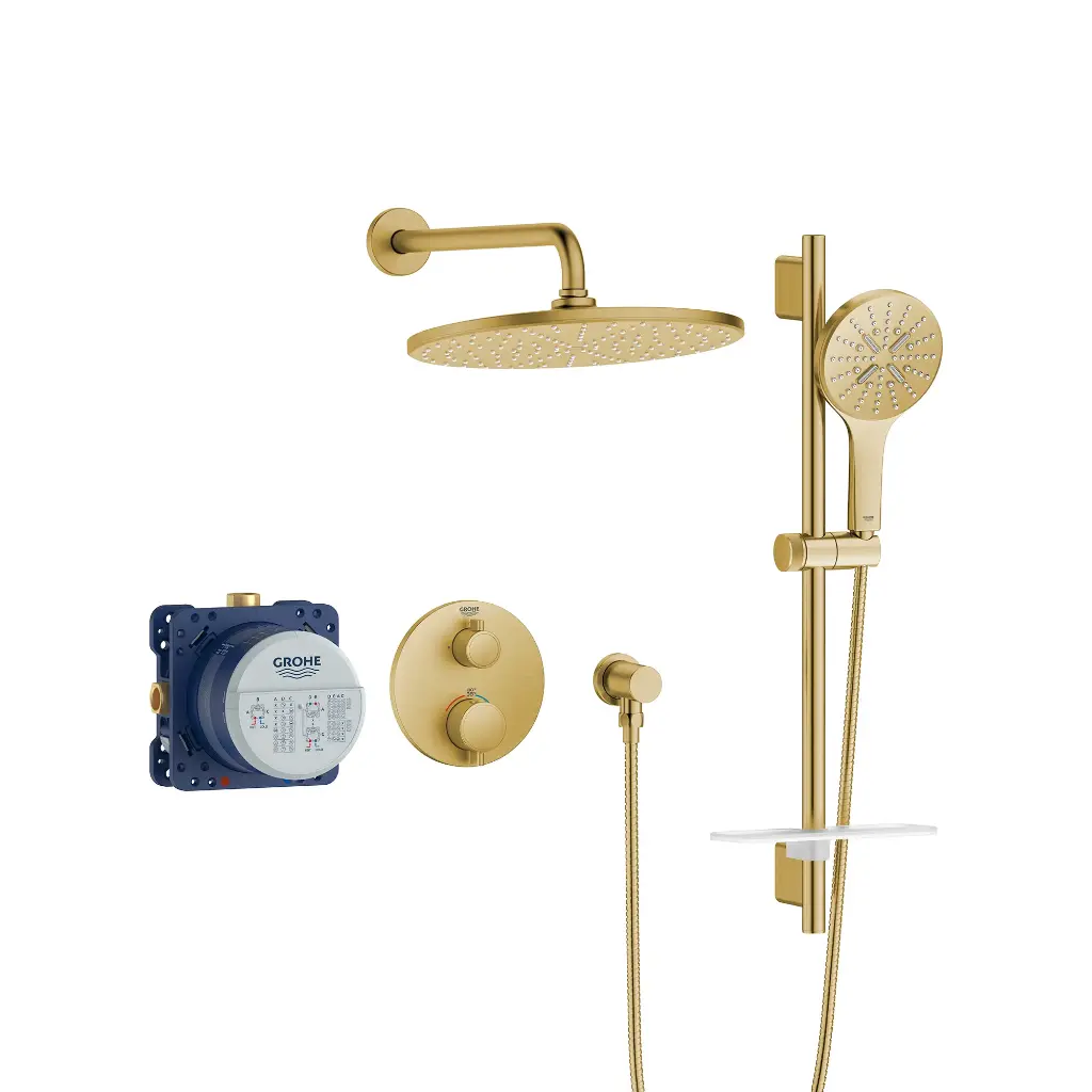 Grohe 103066GN00 Rainshower GrohTherm 2-Handle Thermostatic Dual Function Shower Kit Brushed Cool Sunrise