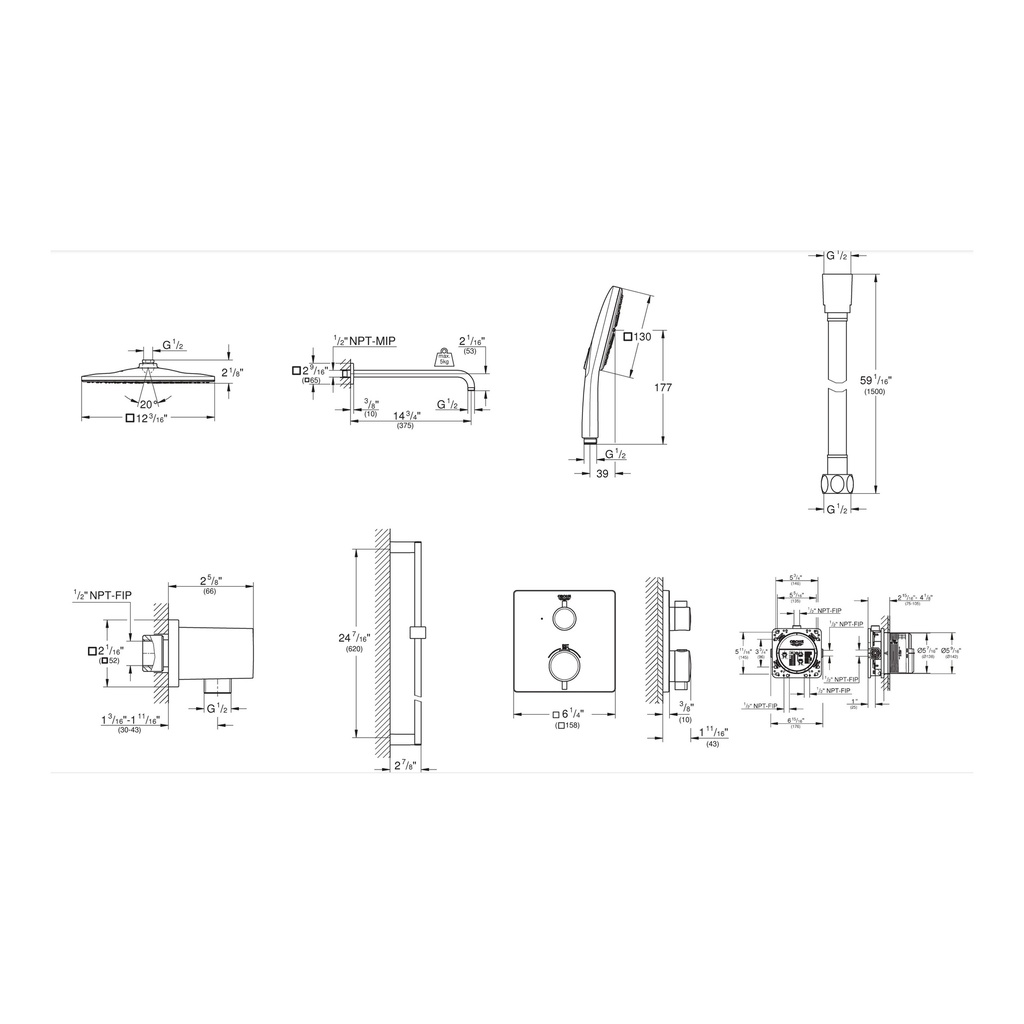 Grohe 1030690000 Rainshower GrohTherm 2-Handle Thermostatic Single Function Shower Kit Chrome