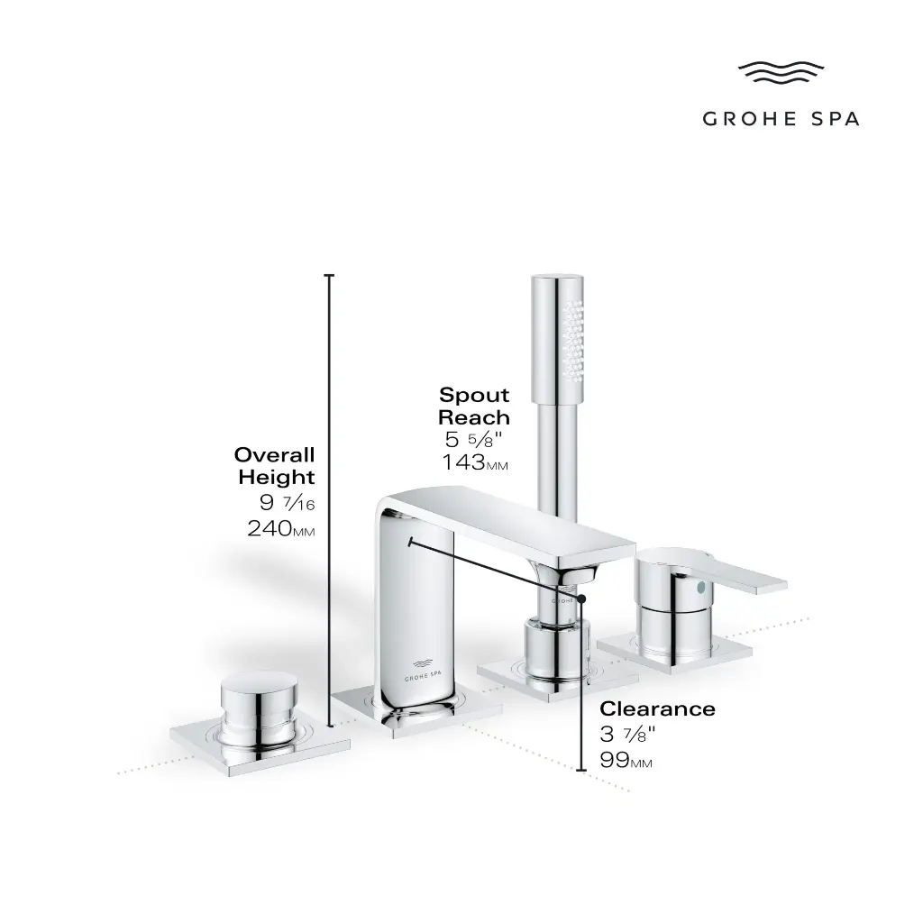 Grohe 19316001 4-Hole Single Handle Deck Mount Roman Tub Faucet With 1.75 Gpm Hand Shower Chrome