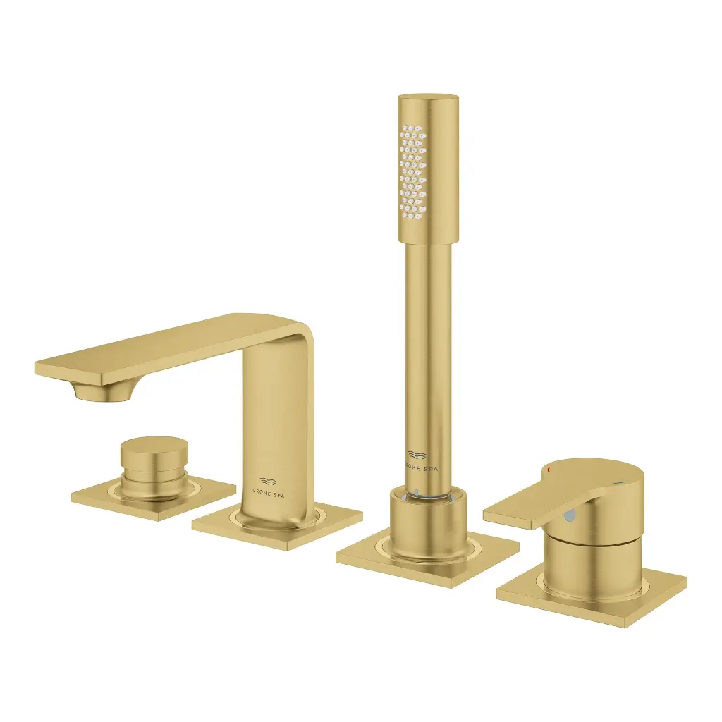 Grohe 19316Gn1 4-Hole Single Handle Deck Mount Roman Tub Faucet With 1.75 Gpm Hand Shower Brushed Cool Sunrise