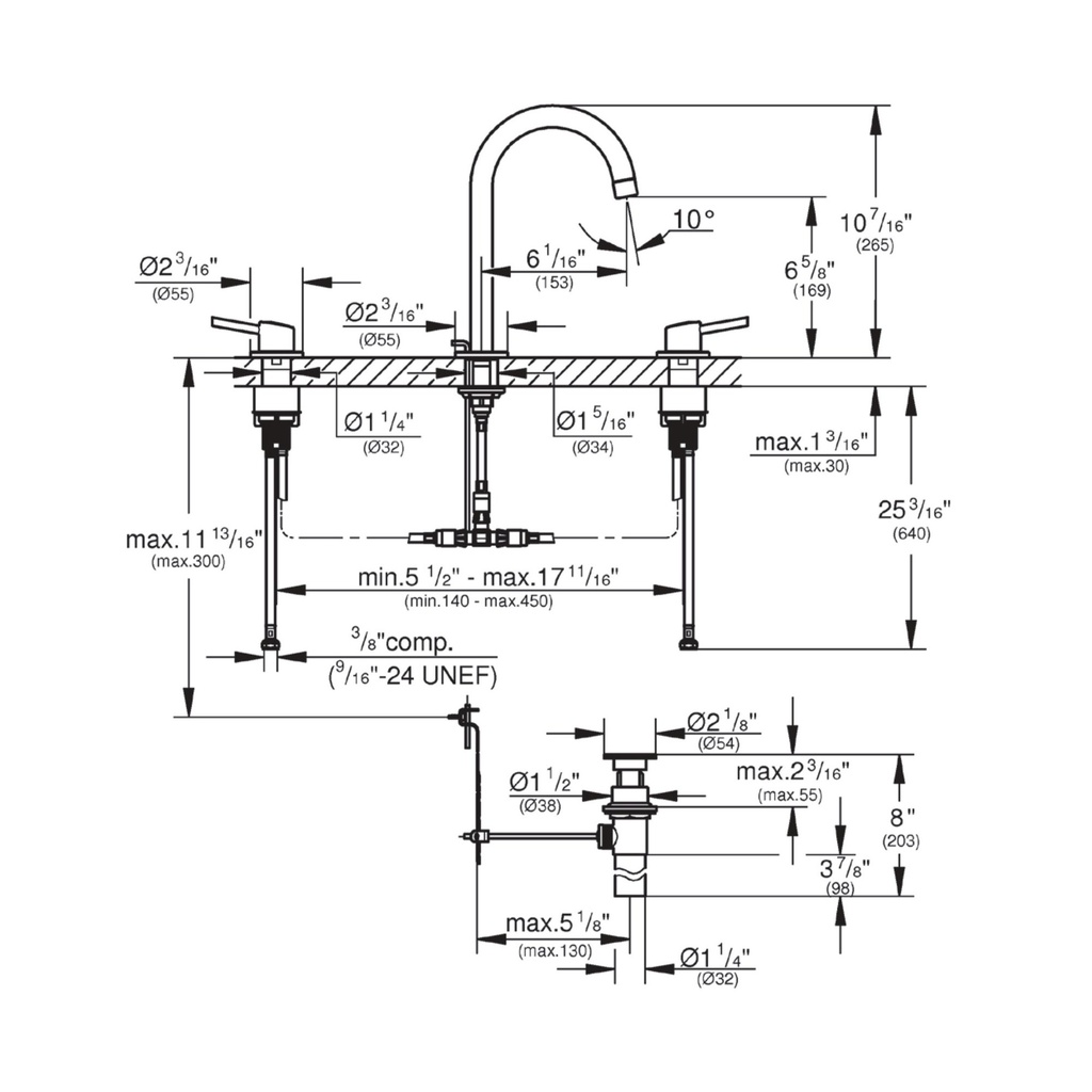 Grohe 20217GNA Concetto 8" Widespread 2-Handle L-Size Bathroom Faucet 4.5 L/Min (1.2 Gpm) Brushed Cool Sunrise