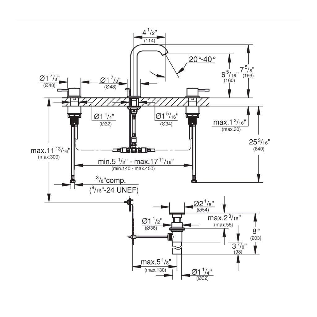 Grohe 202972431 Essence 8 Widespread Bathroom Faucet M-Size Matte Black