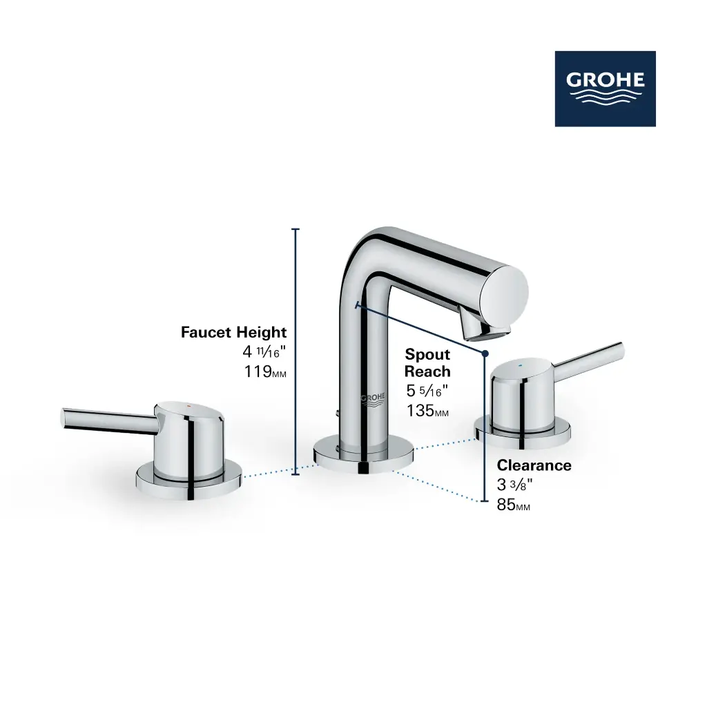 Grohe 20572GN1 8" Widespread 2-Handle S-Size Bathroom Faucet 4.5 L/Min (1.2 Gpm) Brushed Cool Sunrise