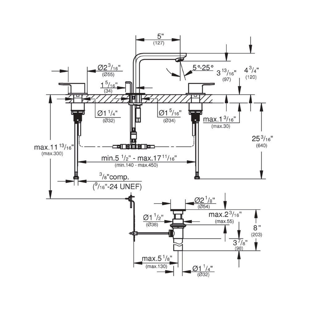 Grohe 20578A0A 8" Widespread 2-Handle M-Size Bathroom Faucet 4.5 L/Min (1.2 Gpm) Hard Graphite