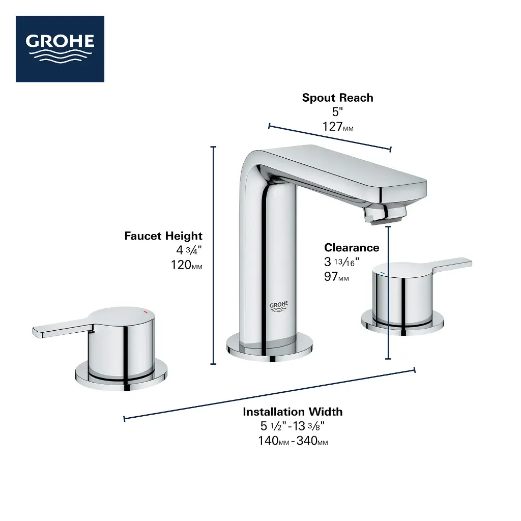 Grohe 20578A0A 8" Widespread 2-Handle M-Size Bathroom Faucet 4.5 L/Min (1.2 Gpm) Hard Graphite