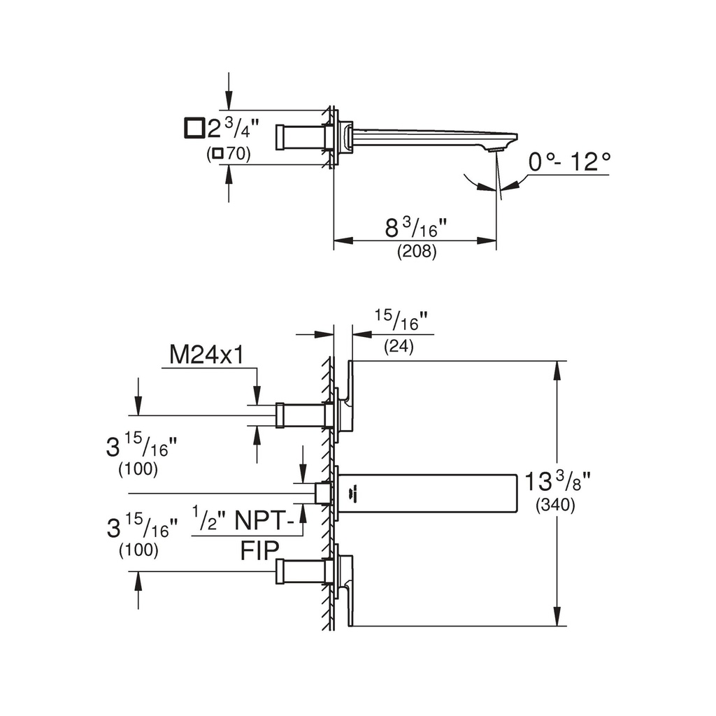 Grohe 20586001 2-Handle Wall Mount Faucet 1.2 Gpm Chrome