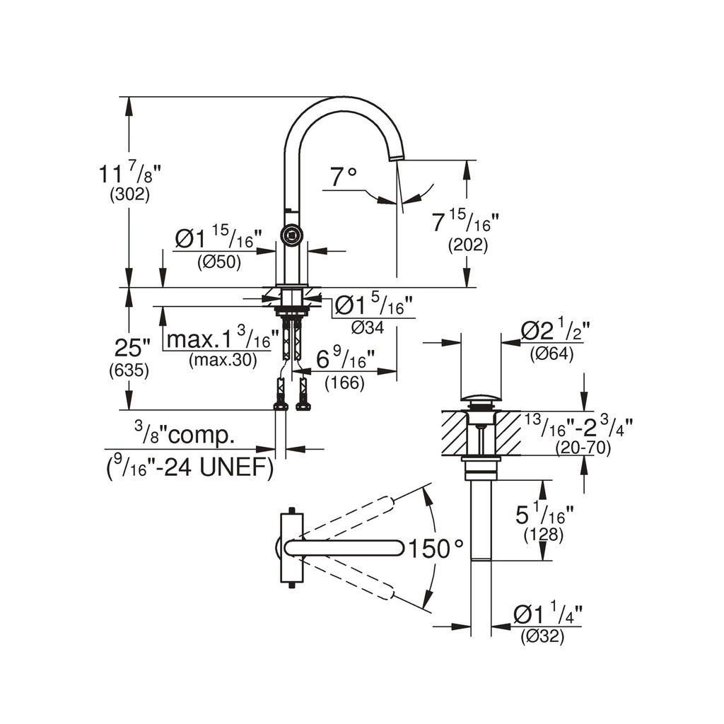 Grohe 21146En0 Single Hole Two-Handle L-Size Bathroom Faucet 1.2 Gpm Brushed Nickel
