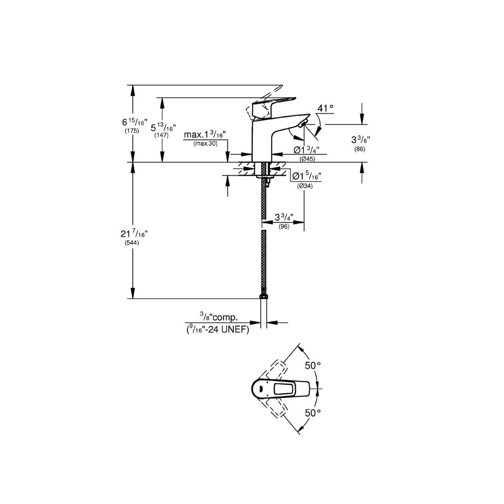 Grohe 23085001 Bauloop Ohm Faucet S-Size Less Drain Grohe Chrome