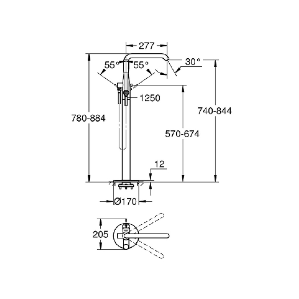 Grohe 234912431 Essence Floor Standing Tub Filler With Hand Shower Matte Black