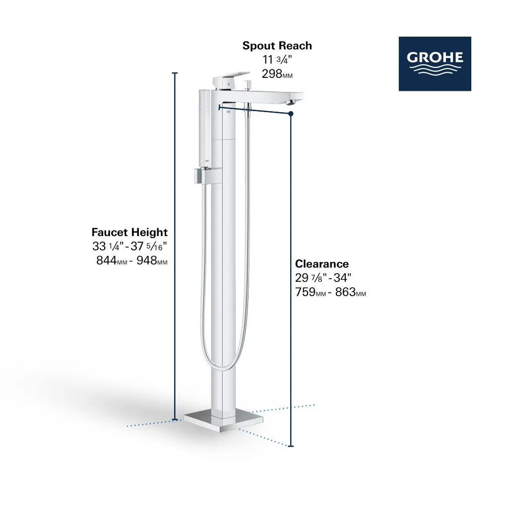 Grohe 236722431 Eurocube Single Handle Freestanding Tub Faucet With 6.6 L/Min (1.75 Gpm) Hand Shower Matte Black