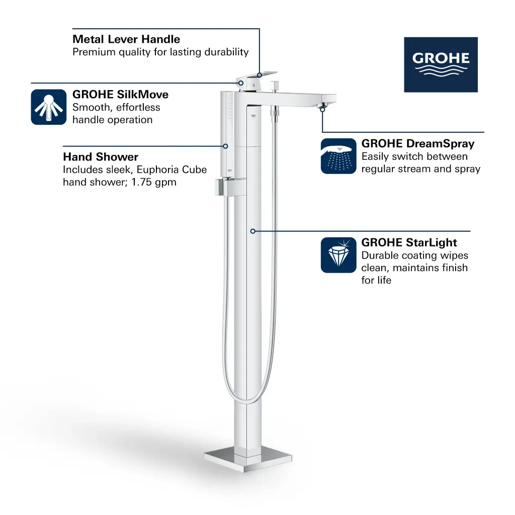 Grohe 23672En1 Single Handle Freestanding Tub Faucet With 6.6 L/Min (1.75 Gpm) Hand Shower Brushed Nickel