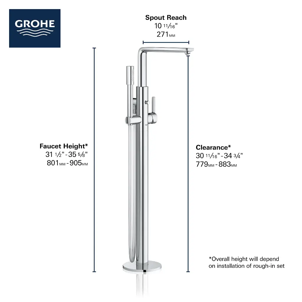 Grohe 23792A01 Single-Handle Freestanding Tub Faucet With 6.6 L/Min (1.75 Gpm) Hand Shower Hard Graphite