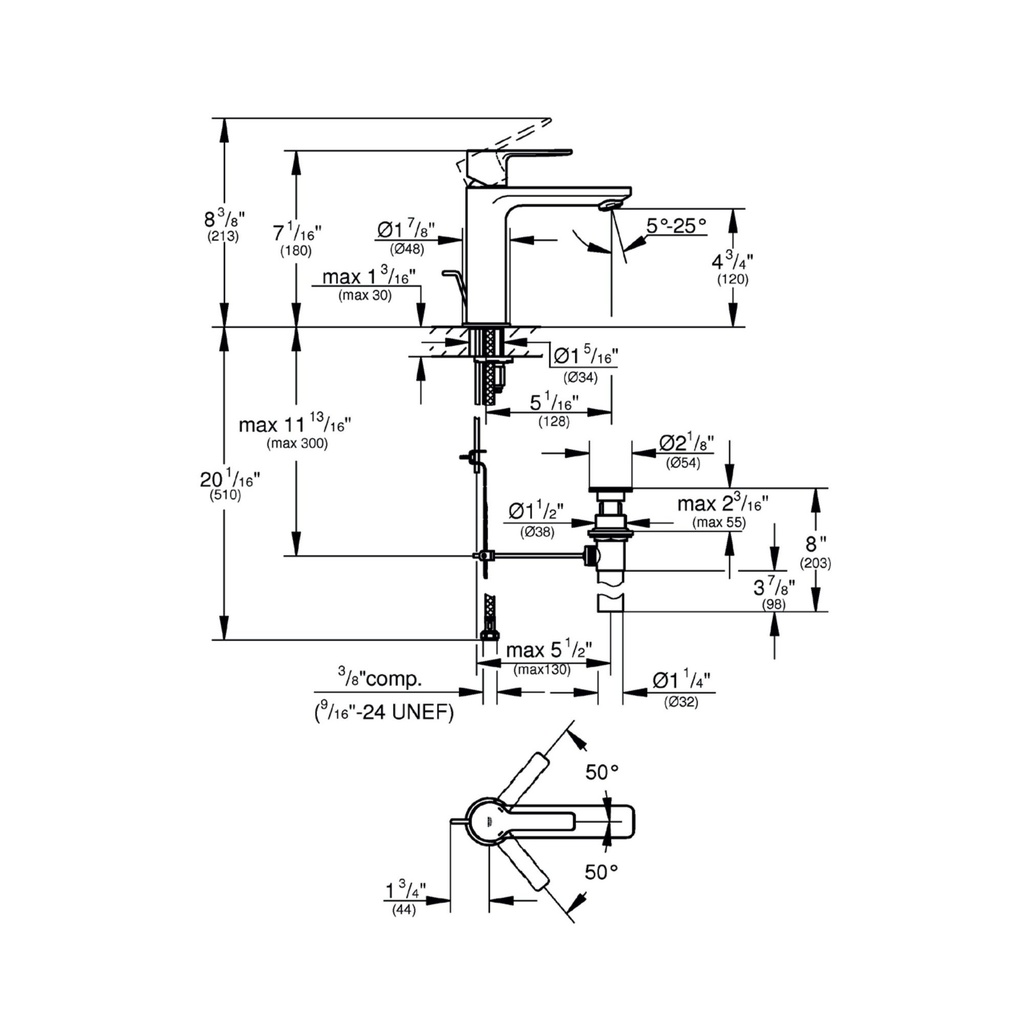 Grohe 23794GNA Single Hole Single-Handle S-Size Bathroom Faucet 1.2 Gpm Brushed Cool Sunrise