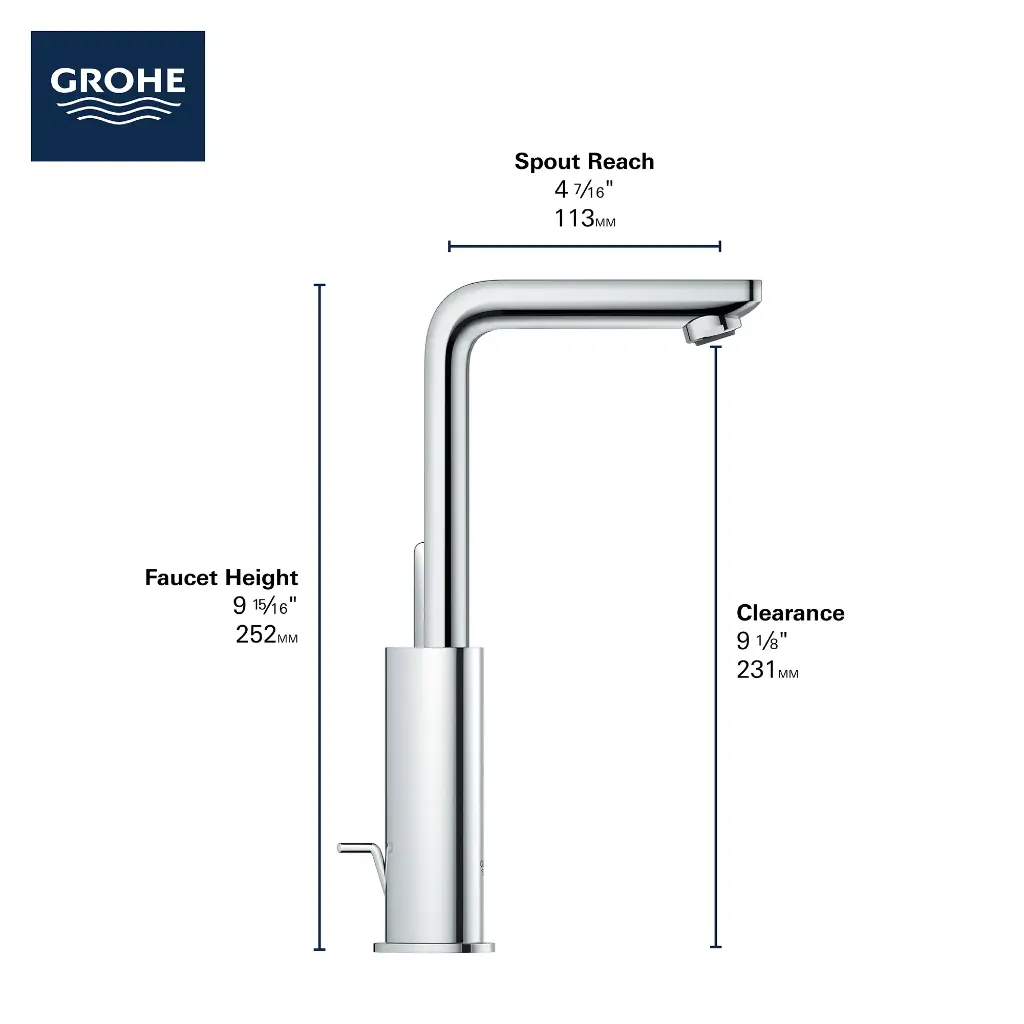 Grohe 23825GNA Single Hole Single-Handle L-Size Bathroom Faucet 4.5 L/Min (1.2 Gpm) Brushed Cool Sunrise