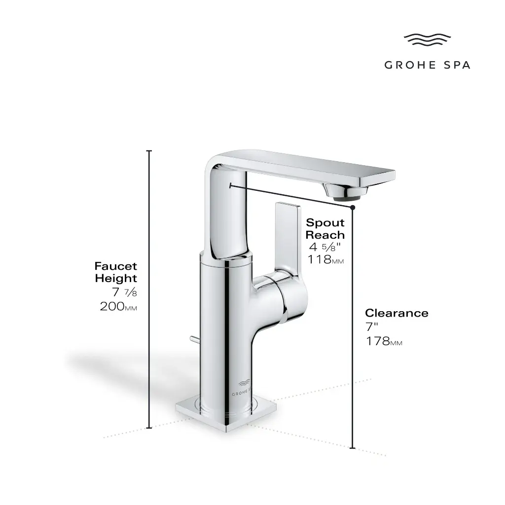 Grohe 23857Gn1 Single-Hole Single Handle M-Size Bathroom Faucet 1.2 Gpm Brushed Cool Sunrise