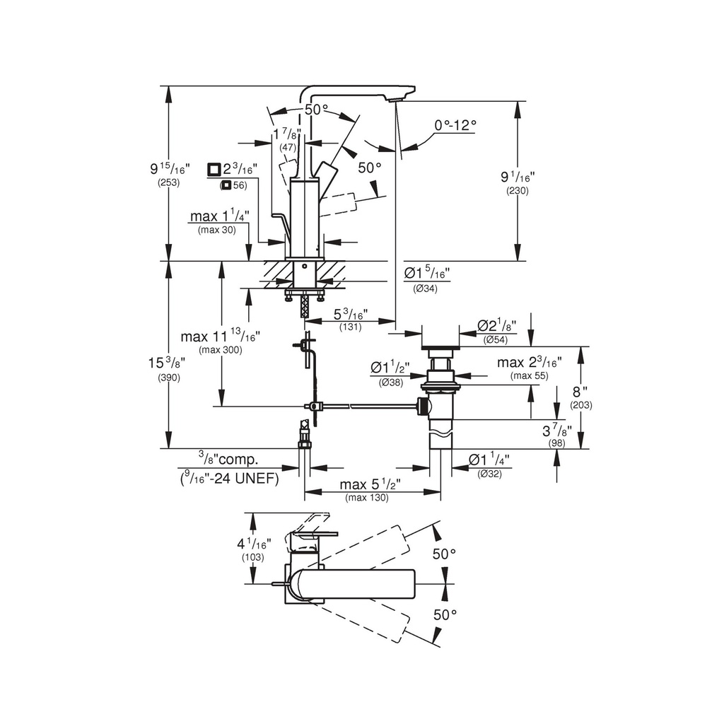 Grohe 23858Gn1 Single-Hole Single Handle L-Size Bathroom Faucet 1.2 Gpm Brushed Cool Sunrise
