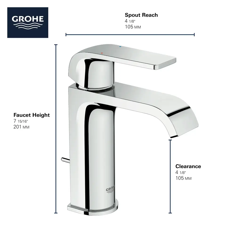 Grohe 238682430 Single Hole Single-Handle S-Size Bathroom Faucet 4.5 L/Min (1.2 Gpm) Matte Black