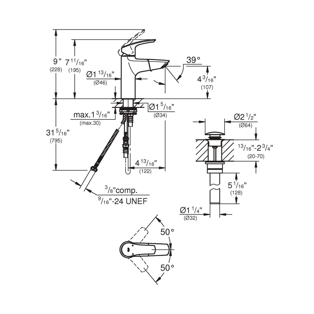 Grohe 23991003 Eurosmart Single Hole M-Size Lavatory Faucet with Pull-Out in Chrome