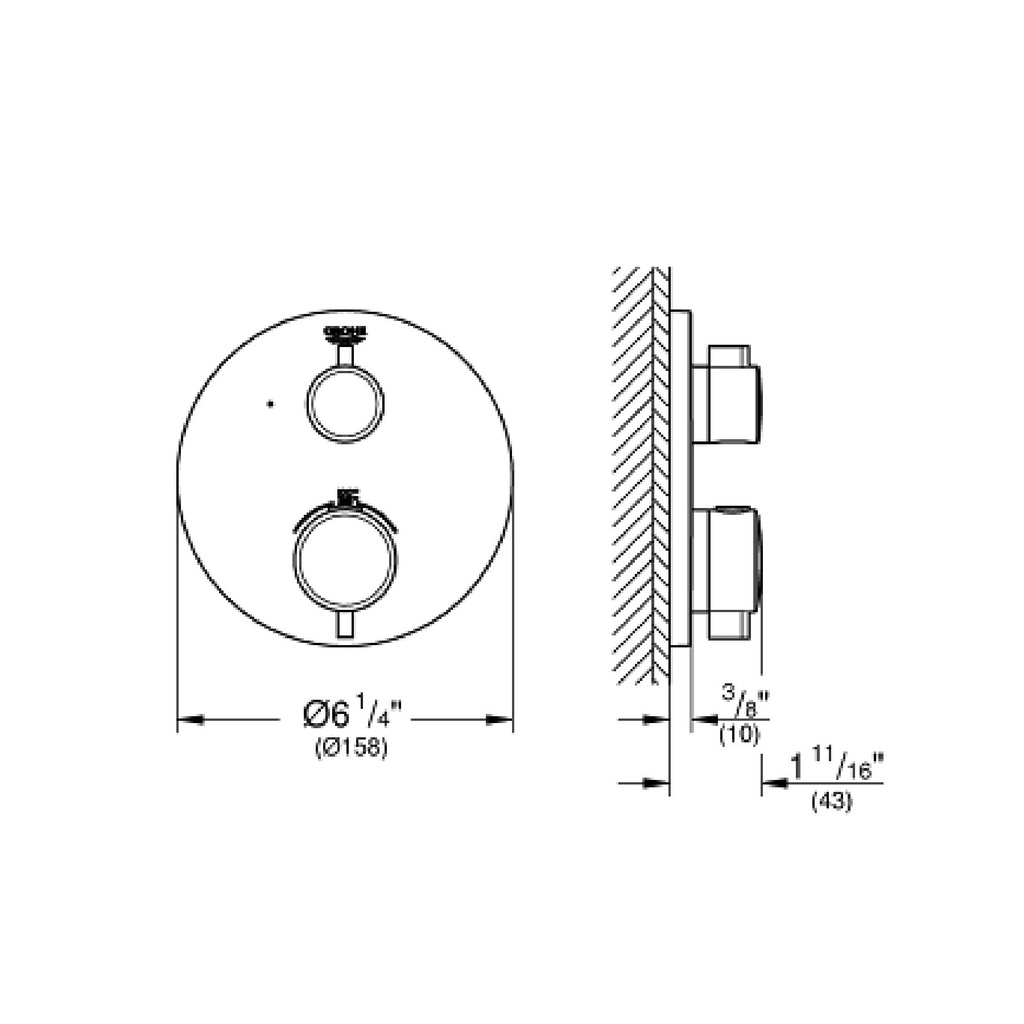 Grohe 241072430 Grohtherm Round Single-Function 2-Handle Thermostatic Trim Matte Black