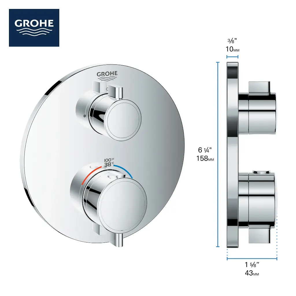 Grohe 24107GN0 Single Function 2-Handle Thermostatic Valve Trim Brushed Cool Sunrise