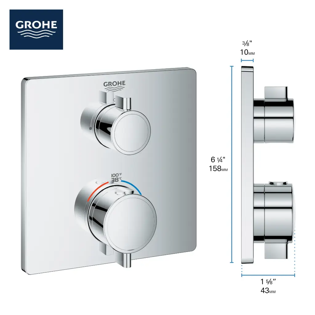 Grohe 24110A00 Single Function 2-Handle Thermostatic Valve Trim Hard Graphite