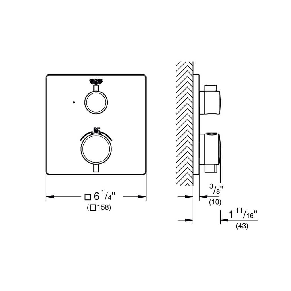 Grohe 24110GN0 Single Function 2-Handle Thermostatic Valve Trim Brushed Cool Sunrise