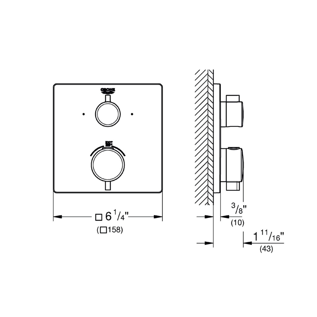 Grohe 24111A00 Dual Function 2-Handle Thermostatic Valve Trim Hard Graphite