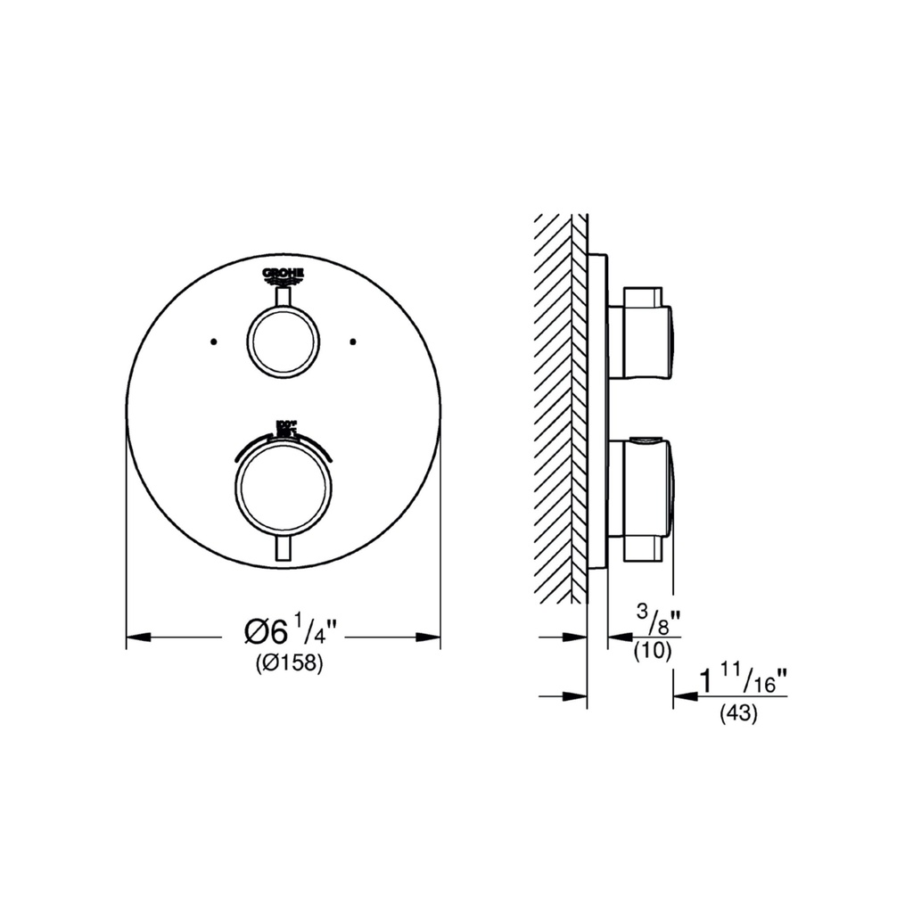 Grohe 241332430 Grohtherm Round Dual-Function 2-Handle Thermostatic Trim Matte Black