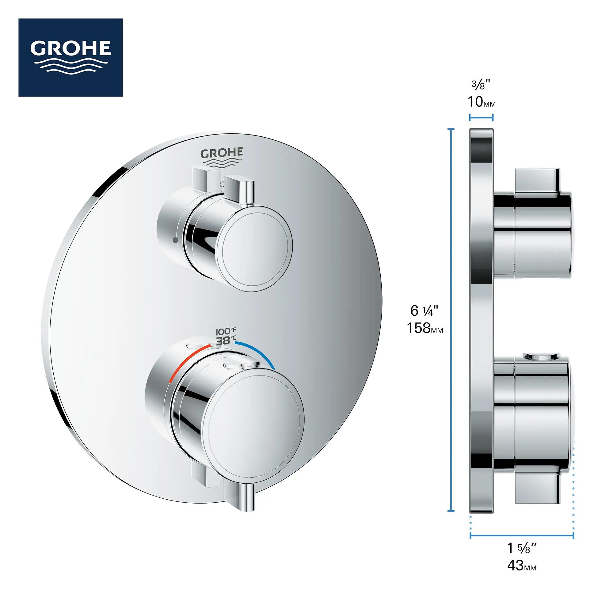 Grohe 24133GN0 Dual Function 2-Handle Thermostatic Valve Trim Brushed Cool Sunrise