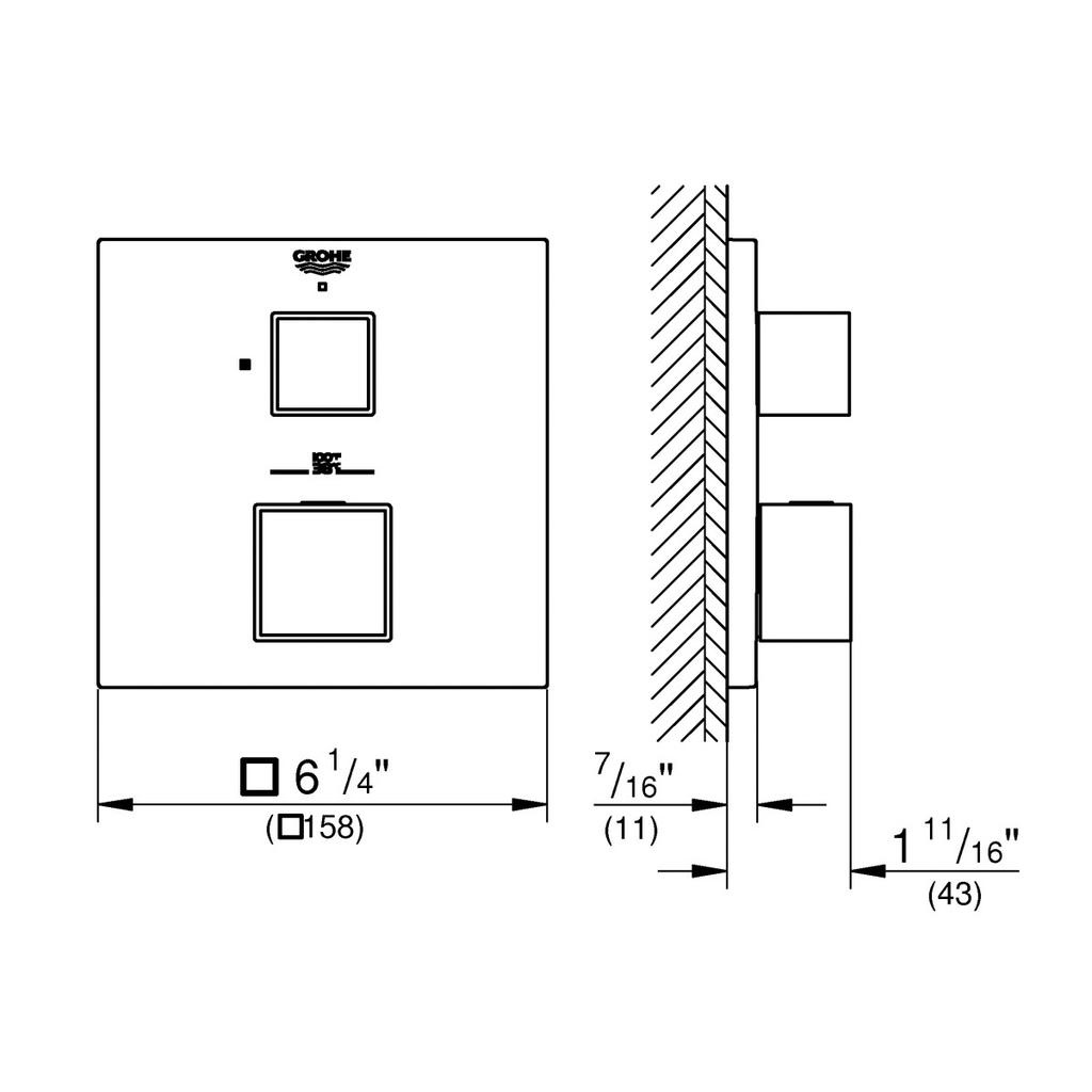Grohe 24157000 Grohtherm Cube Single Function 2 Handle Thermostatic Trim Chrome 3