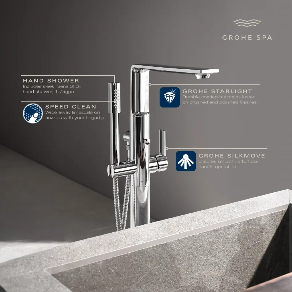 Grohe 25222En1 Single Handle Freestanding Tub Faucet With 1.75 Gpm Hand Shower Brushed Nickel