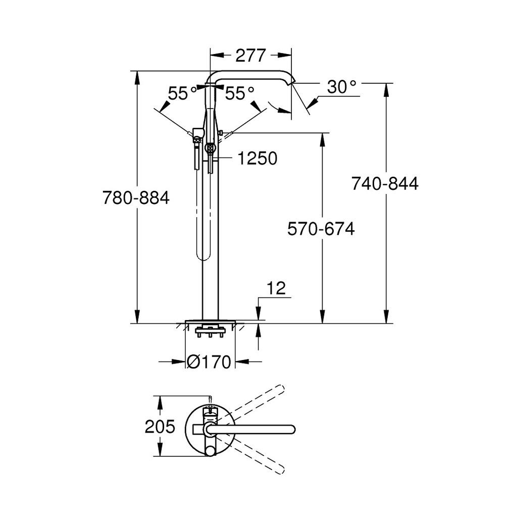 Grohe 23491A0A Essence Floor Standing Tub Filler Hard Graphite 3