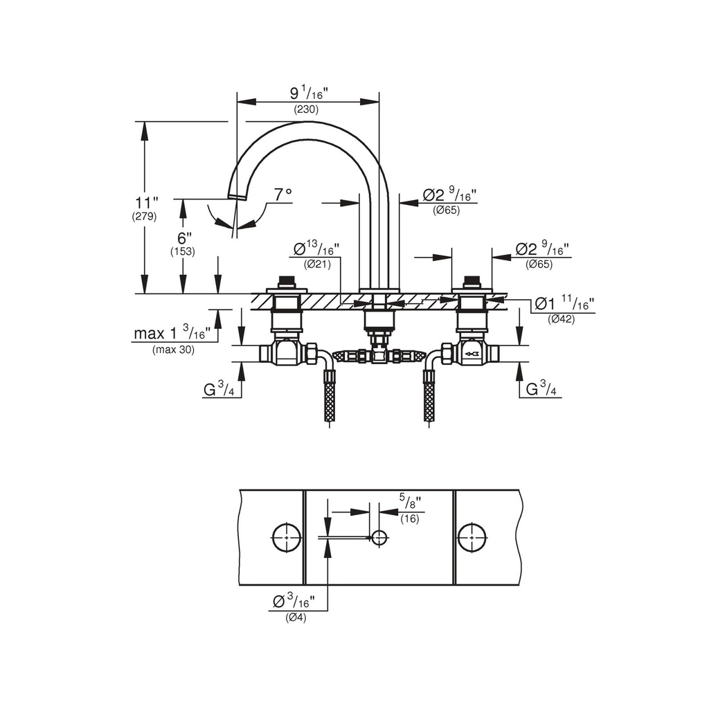 Grohe 25273000 3-Hole 2-Handle Deck Mount Roman Tub Faucet Chrome