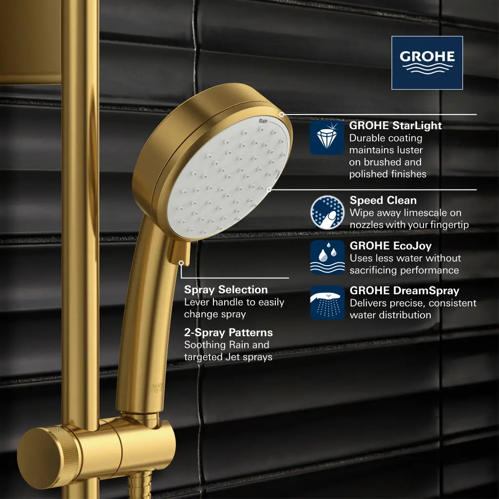 Grohe 260462432 100 Hand Shower 2 Sprays 6.6 L/Min (1.75 Gpm) Matte Black