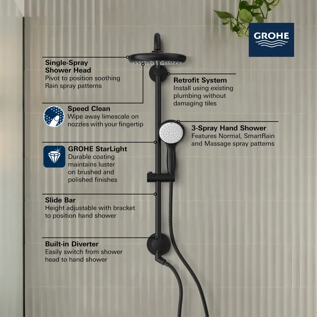 Grohe 261232431 25" Tempesta Shower System 6.6 L/Min (1.75 Gpm) Matte Black