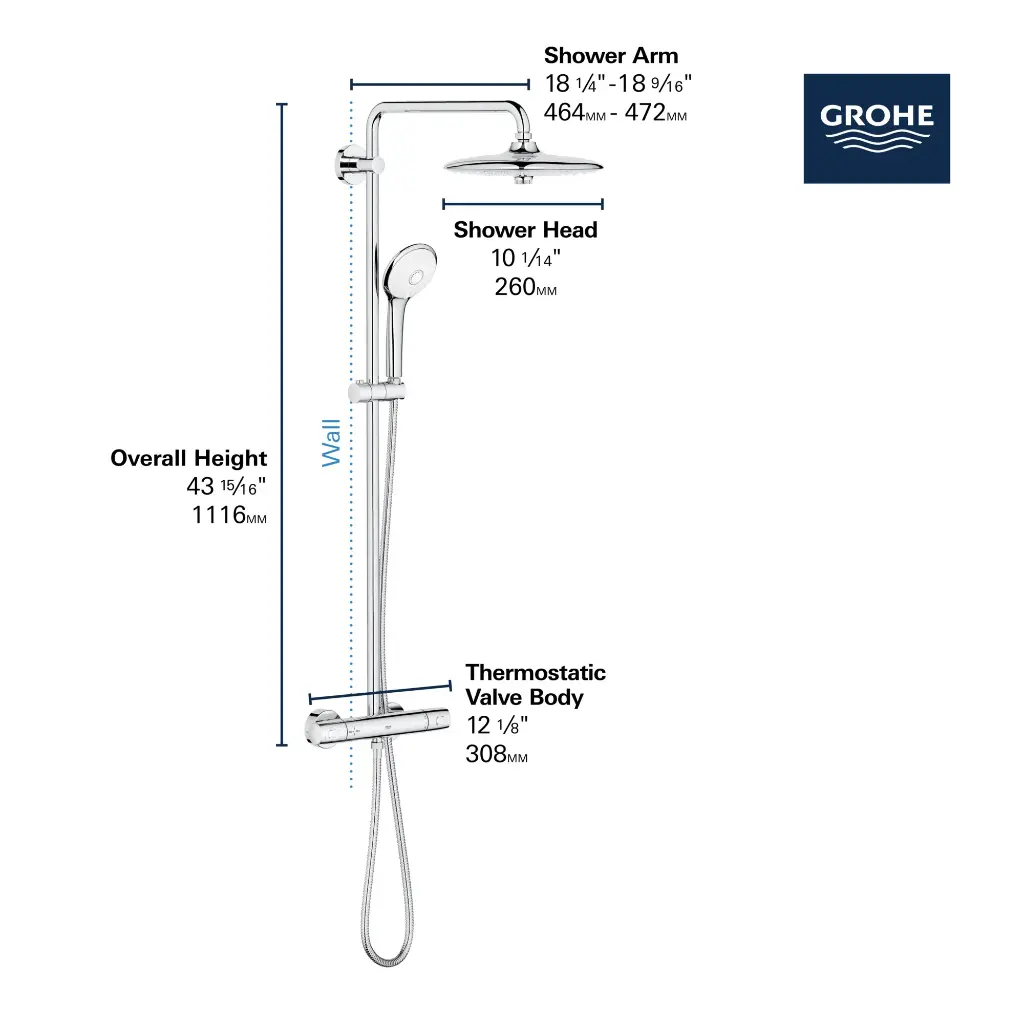 Grohe 26128002 Euphoria 260 Shw Syst.Thm Coolt 6.6L Us Grohe Chrome