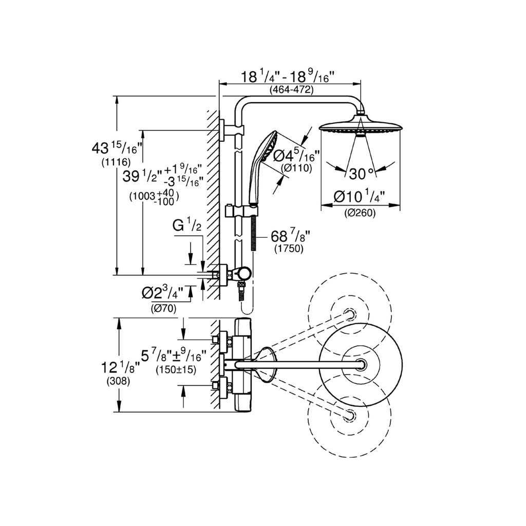 Grohe 26128002 Euphoria 260 Shw Syst.Thm Coolt 6.6L Us Grohe Chrome