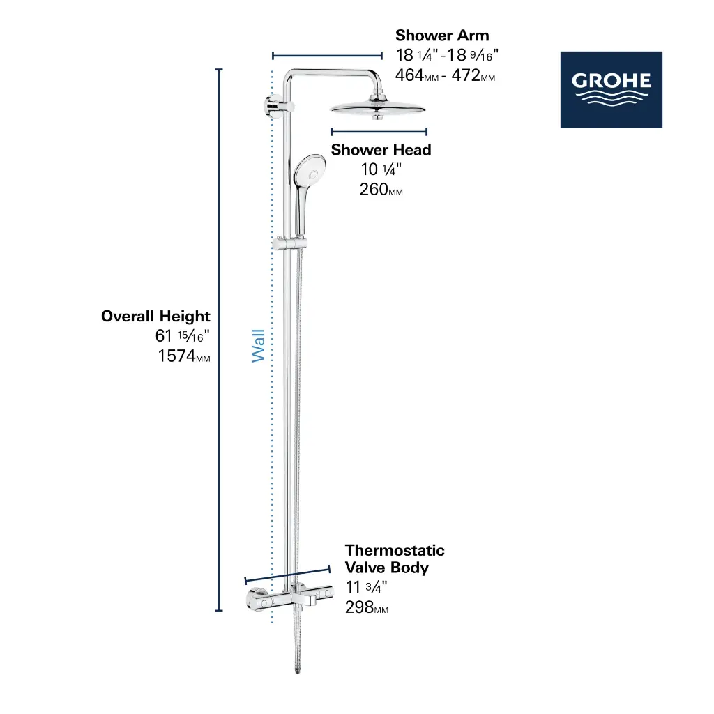 Grohe 26177002 Euphoria 260 Shw Syst.Thm Bath 6.6L Us Grohe Chrome
