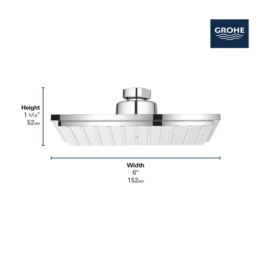 Grohe 264682430 150 Shower Head 6" 1 Spray 6.6 L/Min (1.75 Gpm) Matte Black