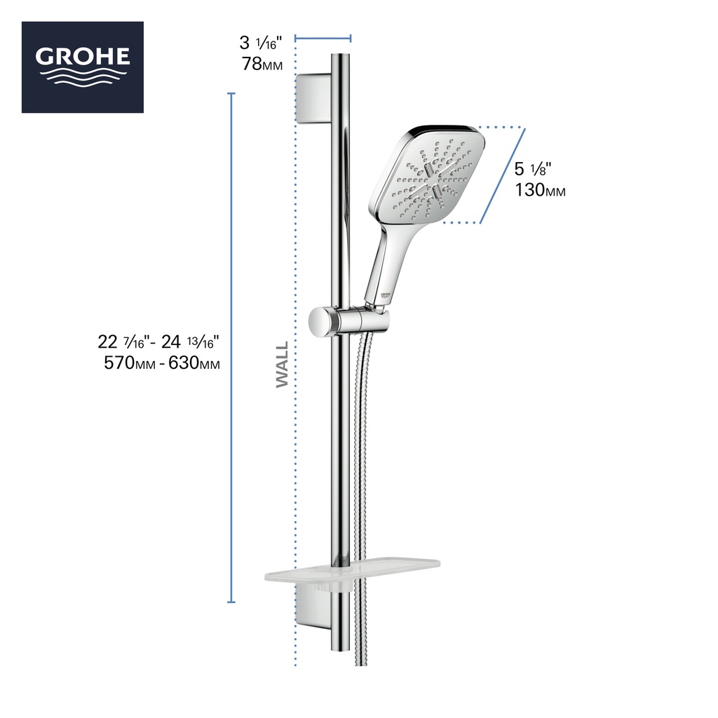 Grohe 26585En0 Rainshower Smartactive 24" Square Hs Set Brushed Nickel