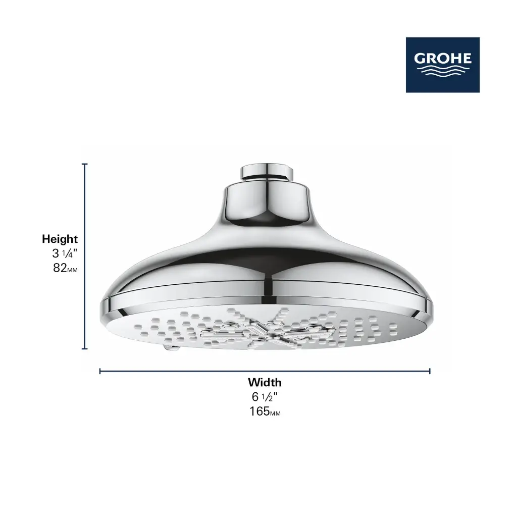 Grohe 26789A00 Shower Head 6-1/2" 3 Sprays 1.75Gpm Hard Graphite