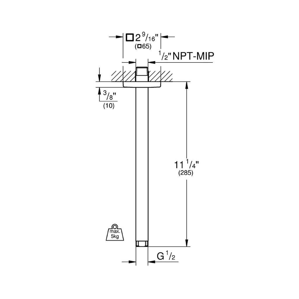 Grohe 27487A00 12" Ceiling Shower Arm With Square Flange Hard Graphite