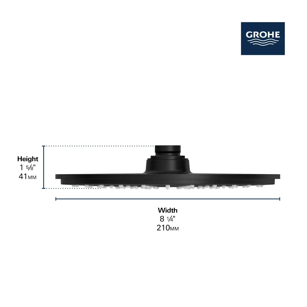 Grohe 278142431 210 Shower Head 8" 1 Spray 6.6 L/Min (1.75 Gpm) Matte Black