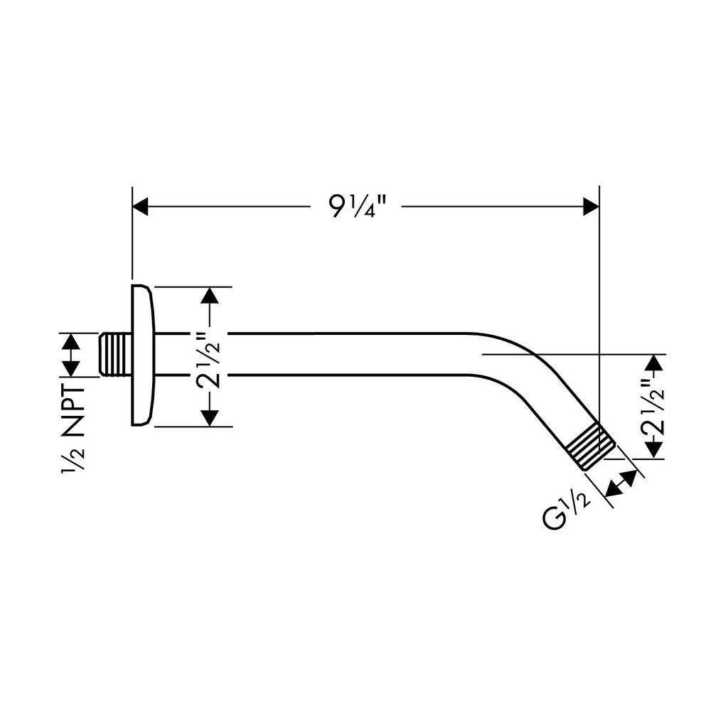 Hansgrohe 04186343 1/2" Standard Showerarm 9"Long